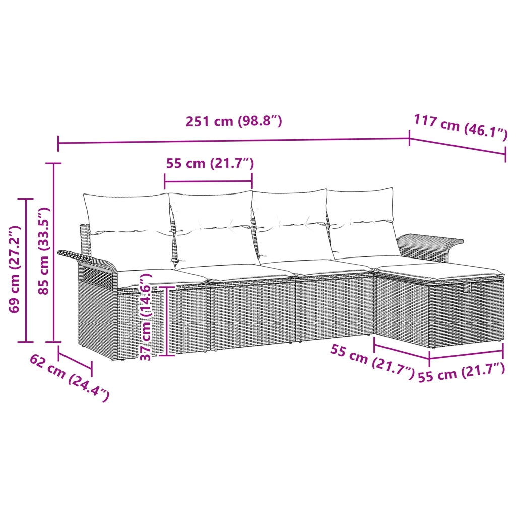 Set di divani da giardino a 5 pezzi con cuscini Beige Polyrattan