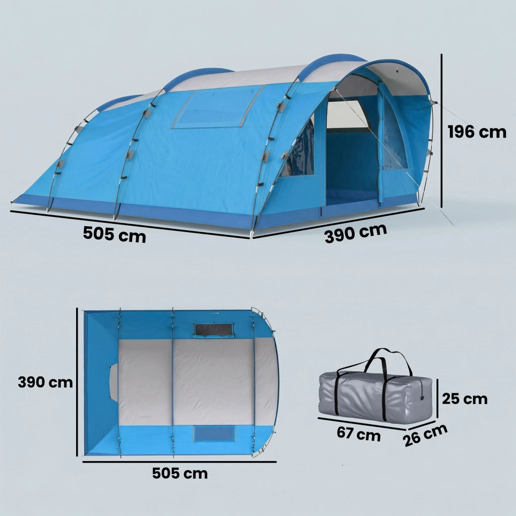 Tenda da campeggio tunnel 5 posti 3 stanze 4 finestre ¨C zephmum ¨C impermeabile