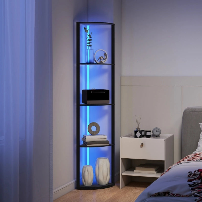 Lampada da terra LED RGB a 5 ripiani con telecomando e scaffale integrato, nero