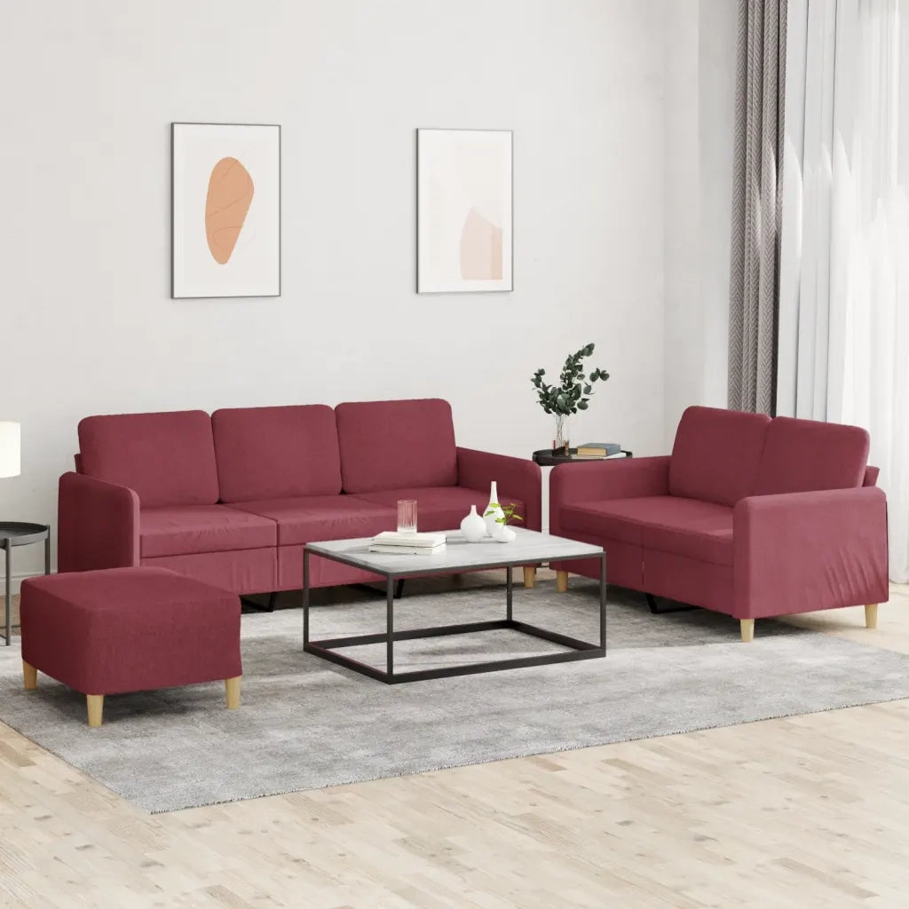 Set di Divani 3 pz con Cuscini Rosso Vino in Tessutocod mxl 83279