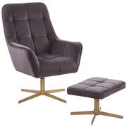 Poltrona e poggiapiedi Tappezzeria in velluto color talpa Gambe in metallo dorato Moderno retrò tradizionale Soggiorno pezzo