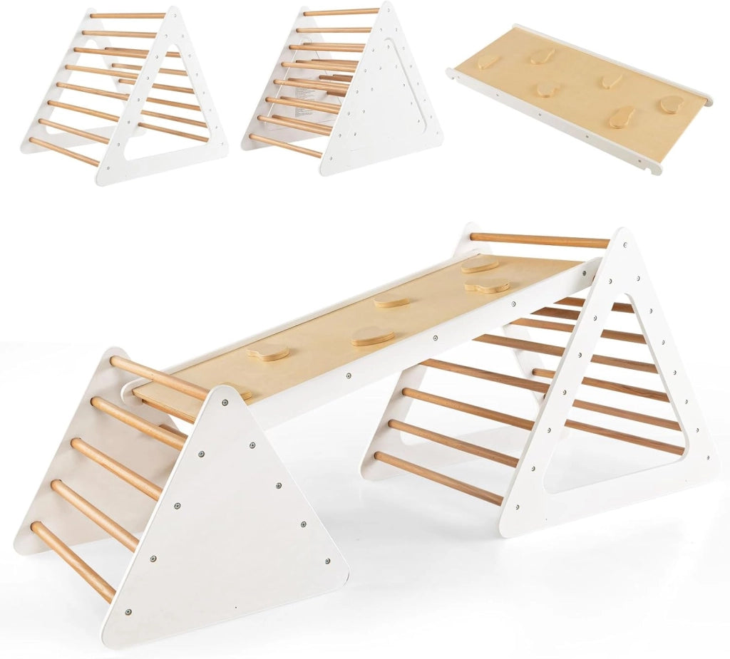 Set da Arrampicata 3 in 1 per Bambini, 3 Pezzi con 2 Scale Triangolari e 1 Rampa, Scala Giochi Arrampicata per Bambini 3+ Anni (Beige)