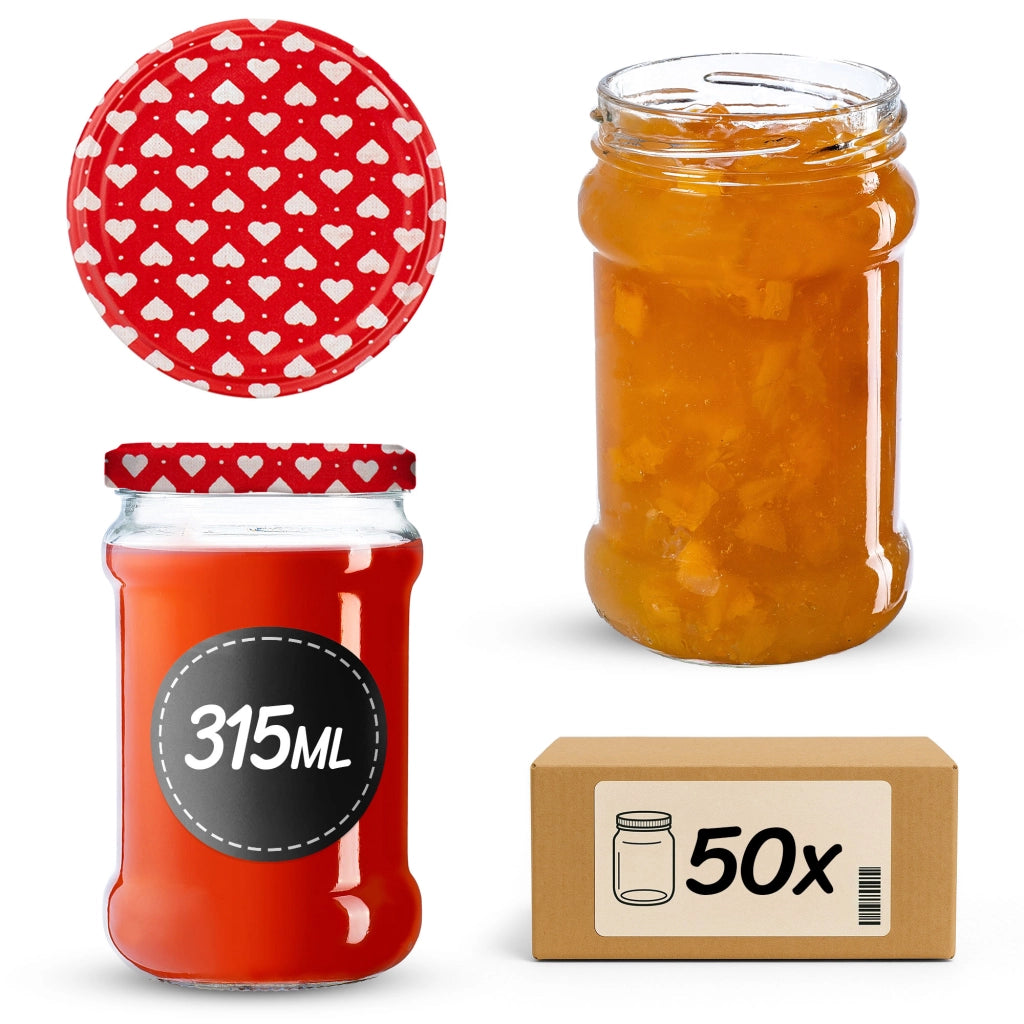 Barattoli per conserve KADAX Seno 315 ml 50 pezzi 66 mm + coperchio "Cuori"