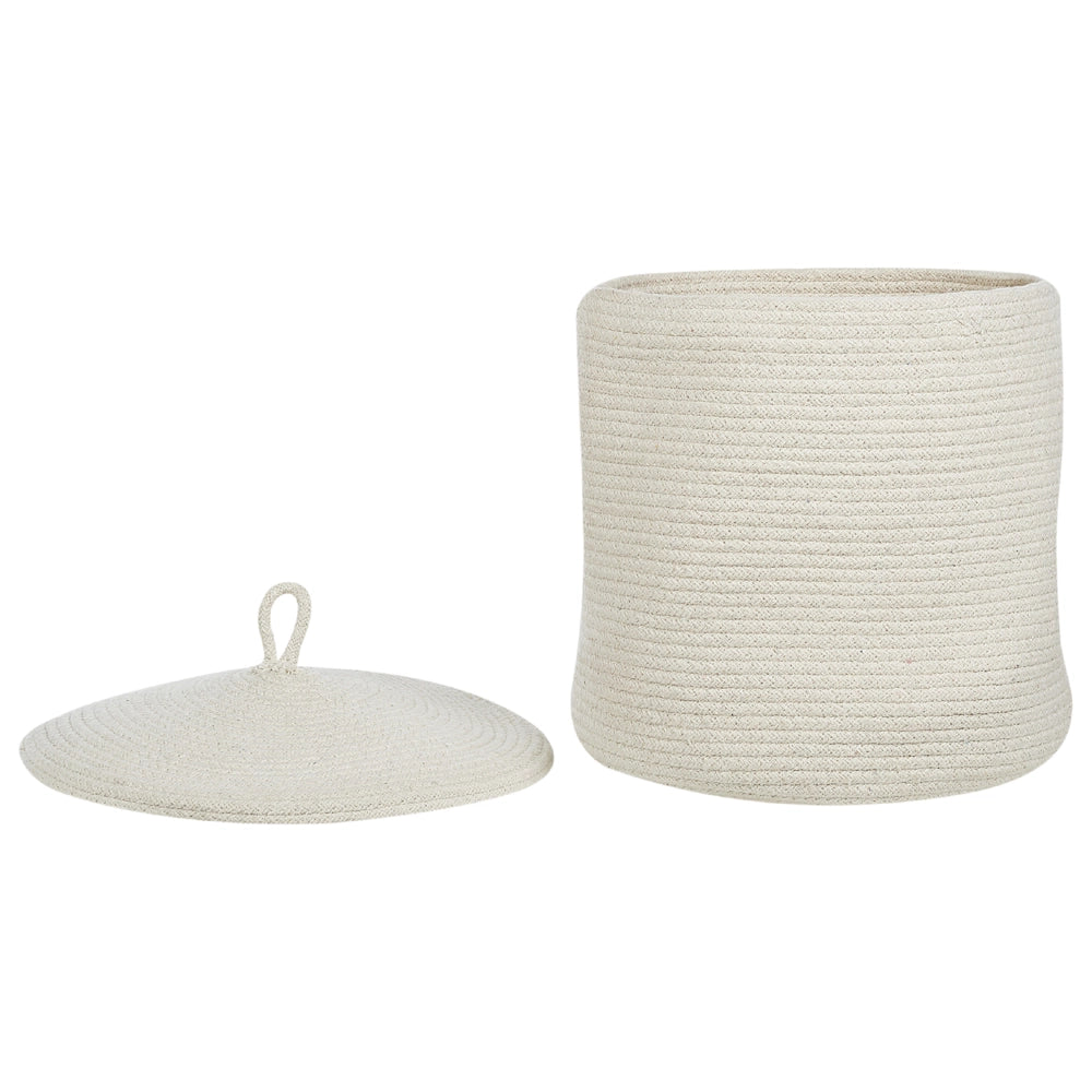 Set di 2 cestini in tessuto di cotone a righe bianco sporco con coperchio Boho Accessori per la conservazione