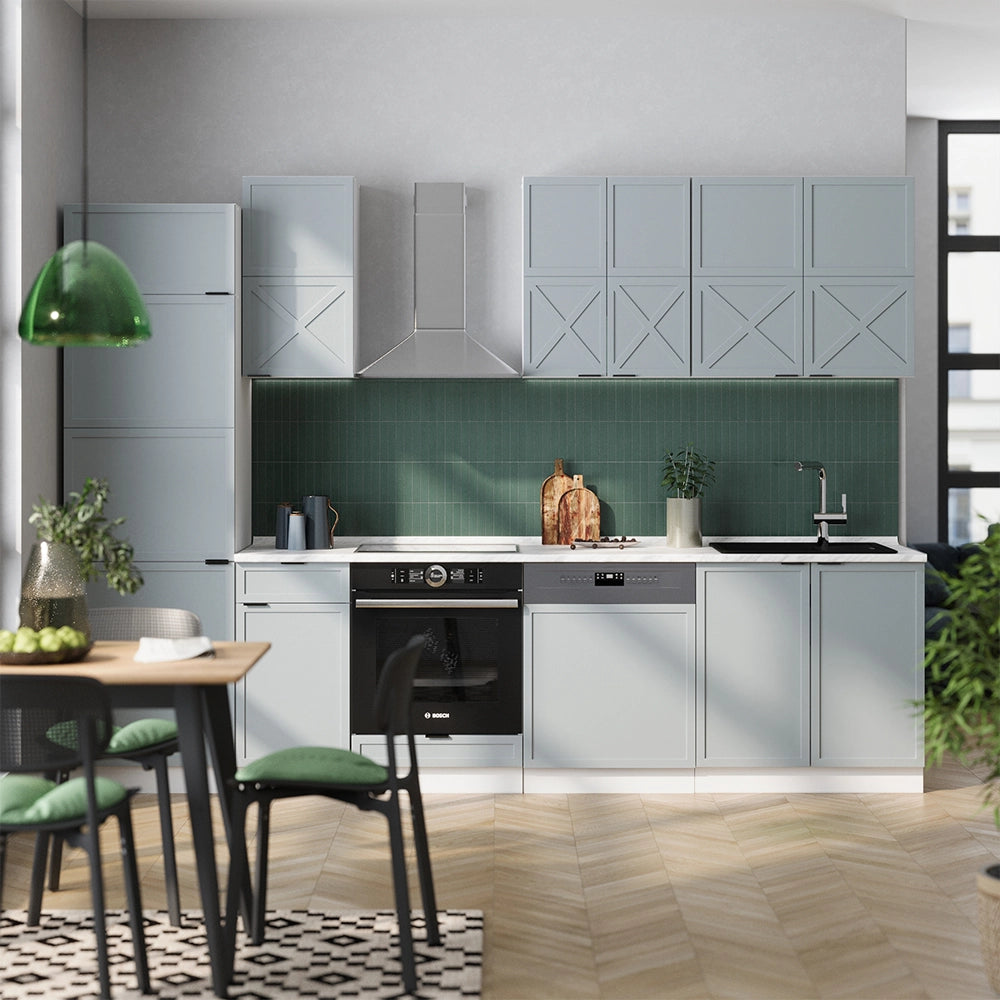 Cucina componibile Fame-Line Blu-grigio chiaro/Bianco 300 cm, PL Marmo Vicco