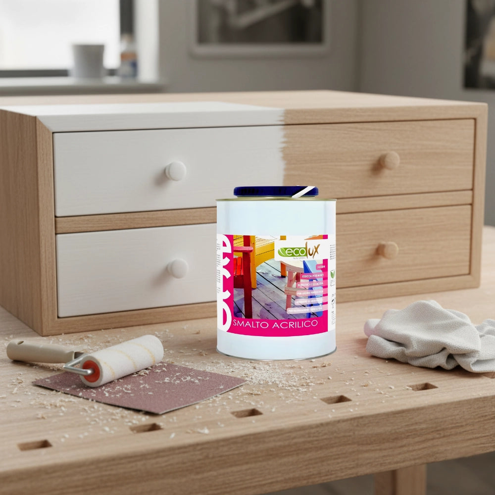 Ecolux smalto satinato acrilico ecologico per legno e metallo *** formato 2.5 lt, colore- biancoperla, confezione 1