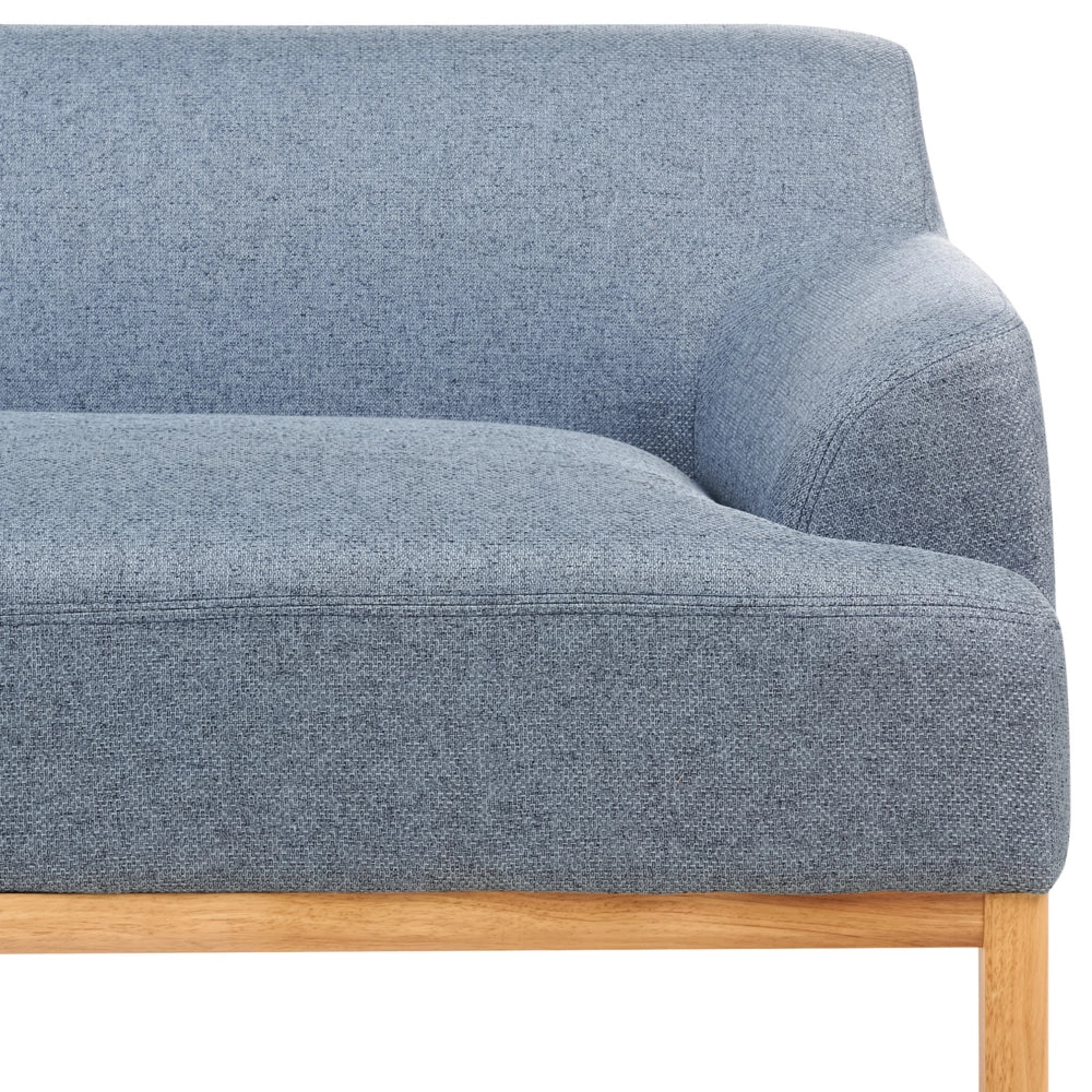 Divano angolare a destra Tessuto poliestere blu Gambe di legno Soggiorno elegante