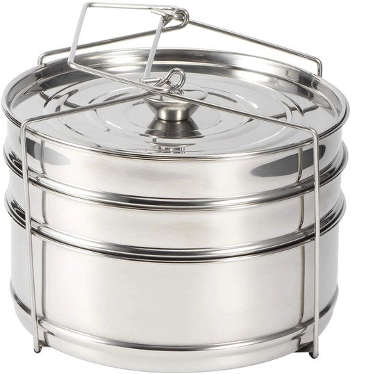 Set di Pansetti a 3 Strati in Acciaio Inossidabile - Stoviglie Stagnabili - Maniglia di Sicurezza - Adatto per Riso/Giardiniera/Carne/Pesce - Regolazione di Vapore