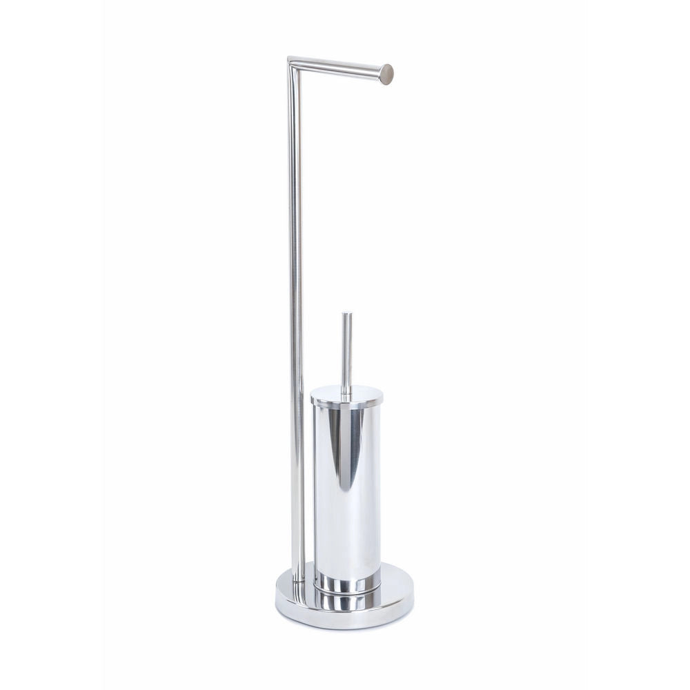Piantana Porta Rotolo e Scopino WC da Bagno Cromo Base Tonda Smart