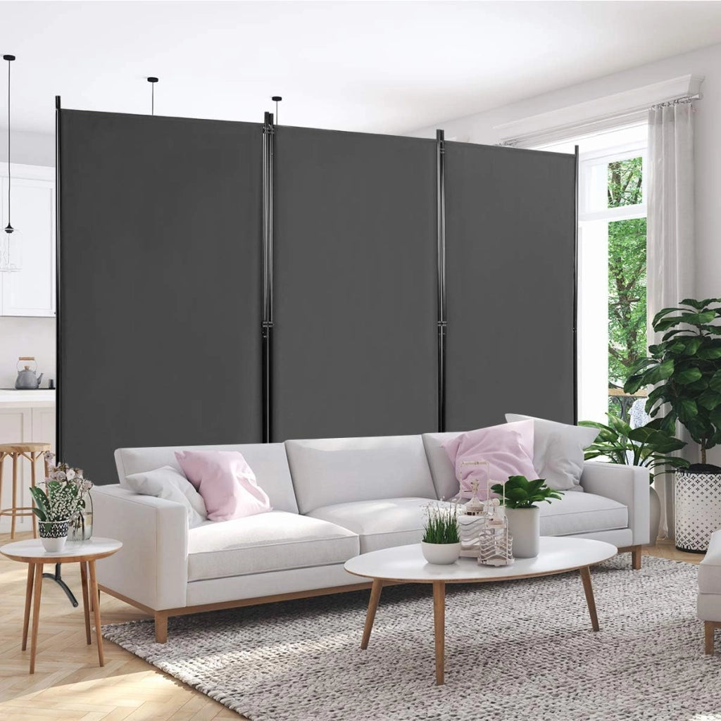 Paravento da Interno in Metallo, Separé Divisorio Interno Pieghevole con Piedini Stabili, Pannelli Divisori per Interni per Casa e Ufficio, 260 x 183cm, 3 Pannelli, Grigio