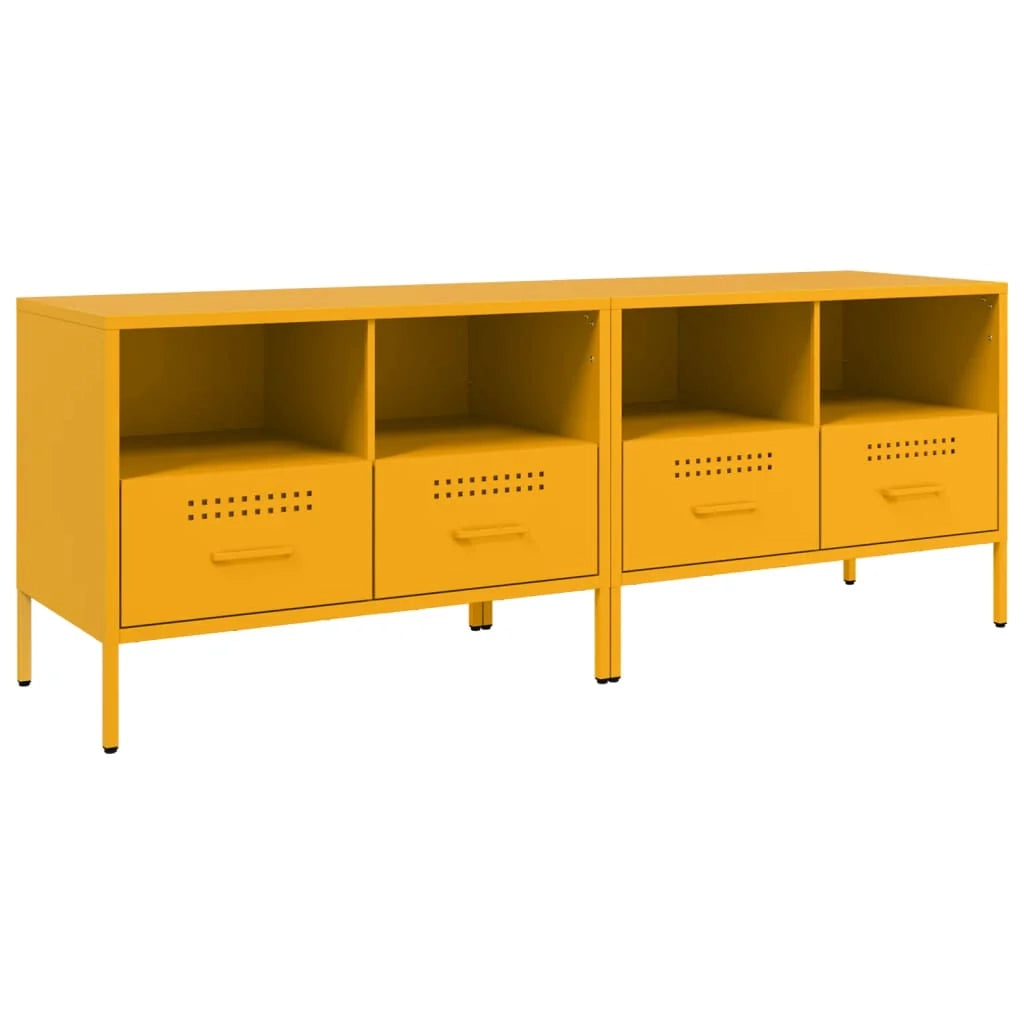 Mobile TV multimediale scaffale TV credenza mobile TV sala da pranzo soggiorno camera da letto 2 pezzi giallo senape 68 x 39 x 50,5 cm acciaio giallo 02_0028634