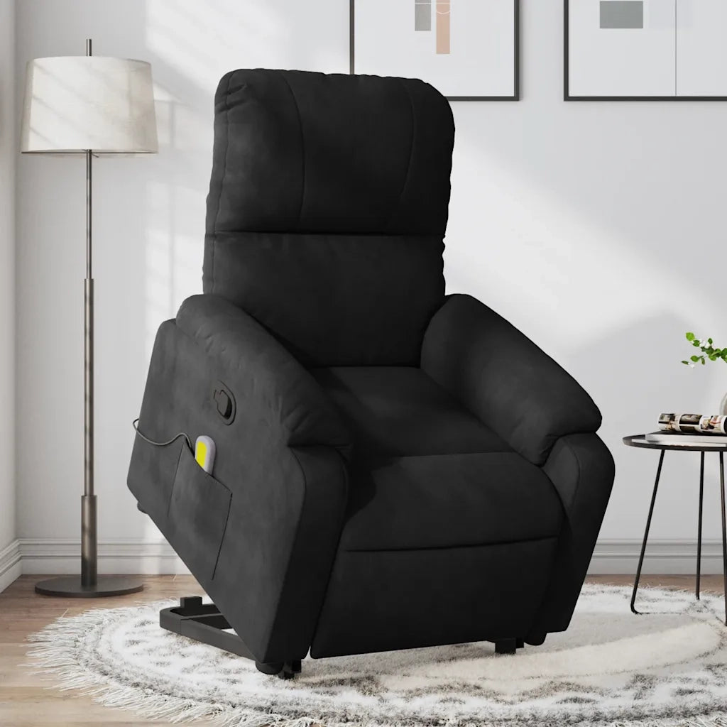 Poltrona Alzapersona Reclinante Massaggiante Nera Microfibra 3204939