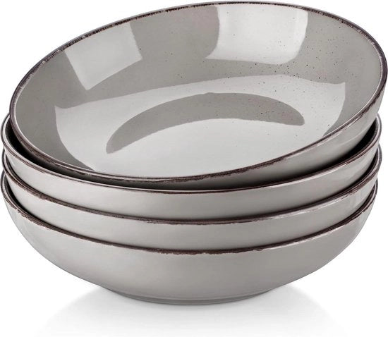 Insalata e Cibo da 4 Porte Set di Piatti in Ceramica - Grigio - 40oz - Zuppiera e Grande Insalatiera da Servire (9.15" di diametro x 2.25" di altezza)