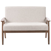 Divano da salotto a 2 posti in tessuto e struttura in legno beige e marrone scuro struttura in legno stile retrò