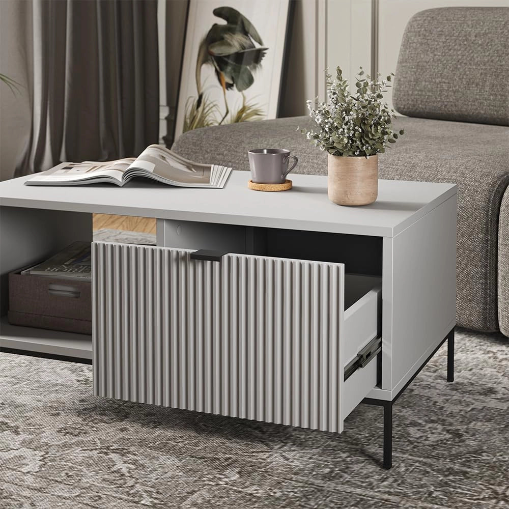Tavolino Eliza, Grigio, 90 x 50 cm, combinabile con altri mobili della serie Eliza