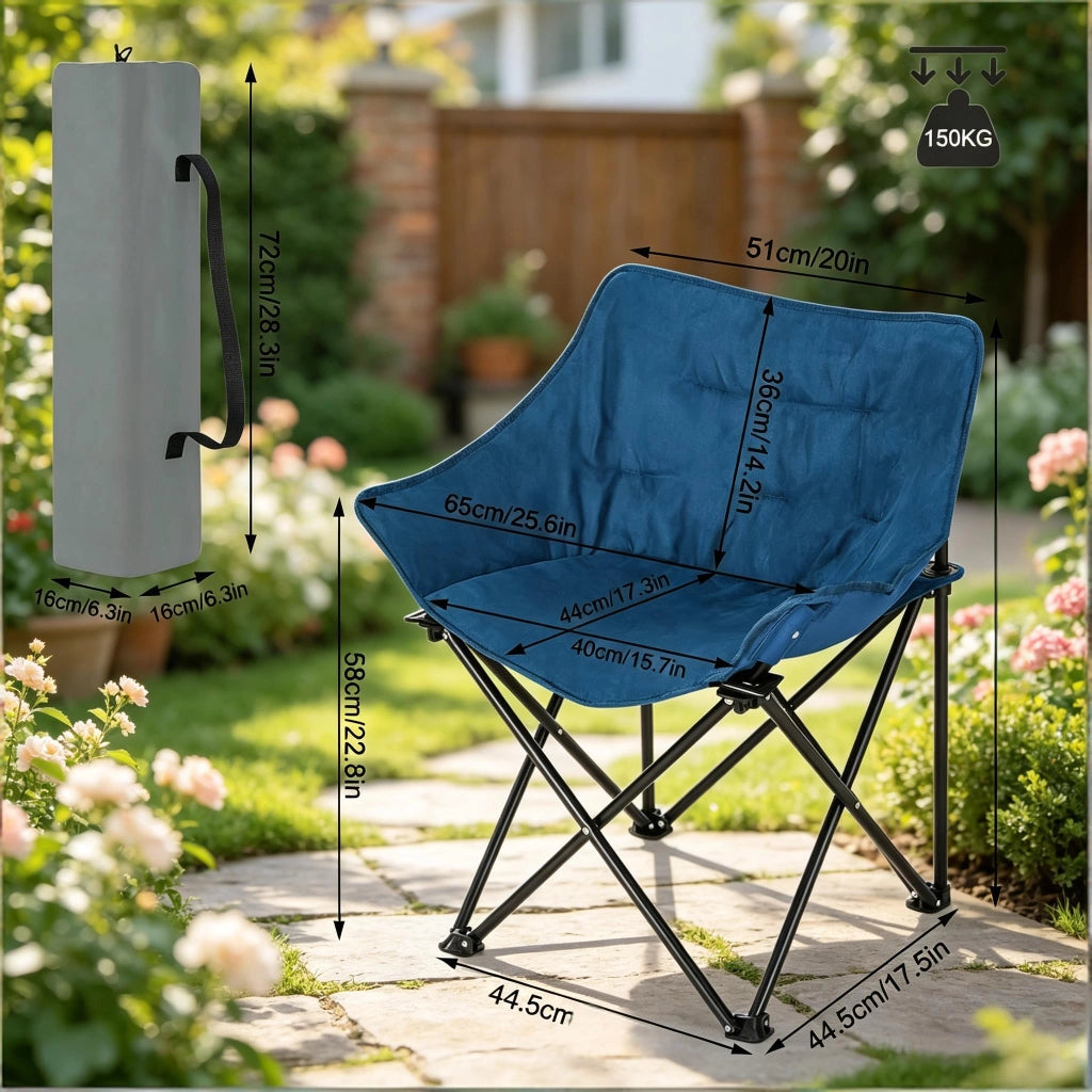 Sedia da campeggio pieghevole imbottita in metallo e tessuto Oxford nero e blu