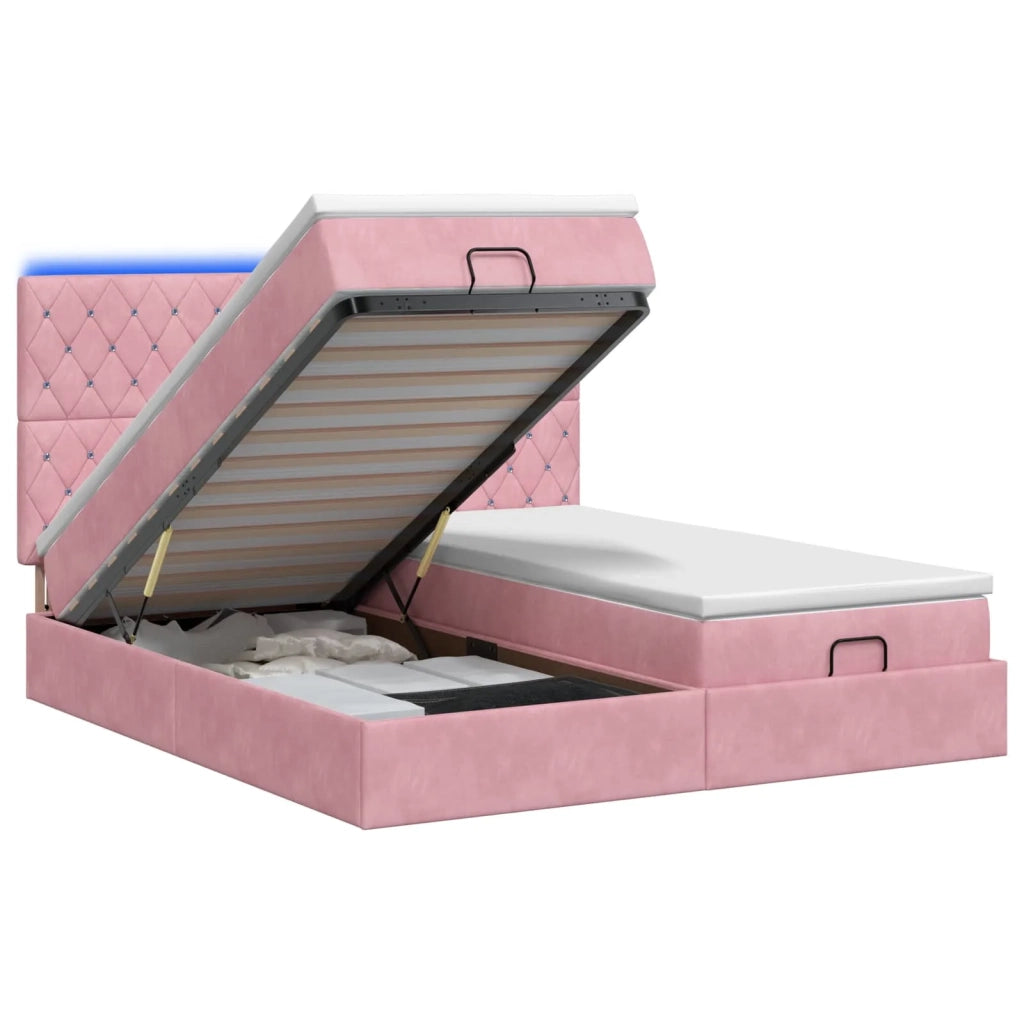 Letto Ottomano con Materasso e LED Rosa 200 x 200 cm Velluto 3458489