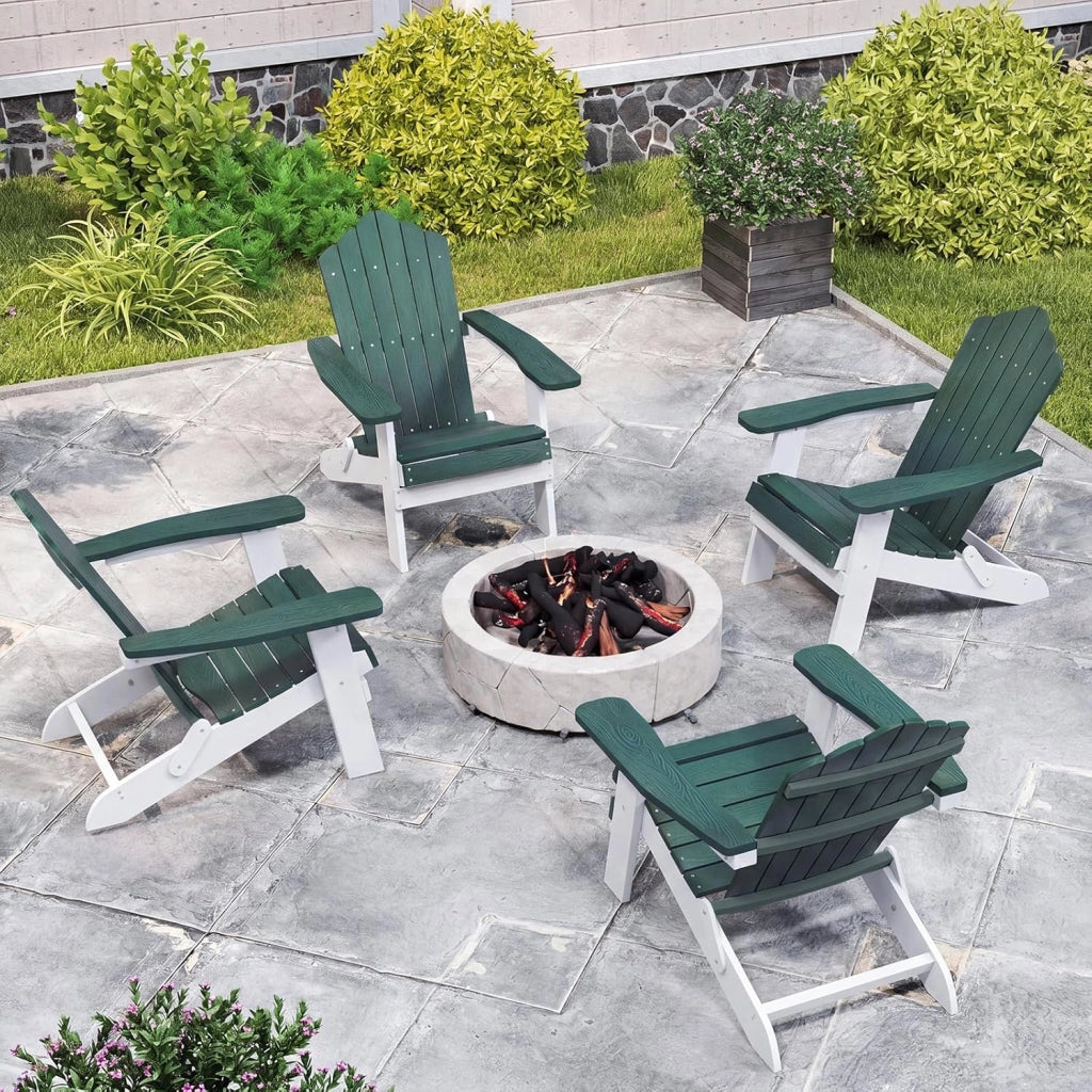 Sedia Adirondack Pieghevole da Giardino, Sedia da Patio in HIPS con Braccioli Larghi e Schienale Inclinato, Poltrona in Legno, per Giardino Cortile, Portata 180 kg (2, Verde+Bianco)