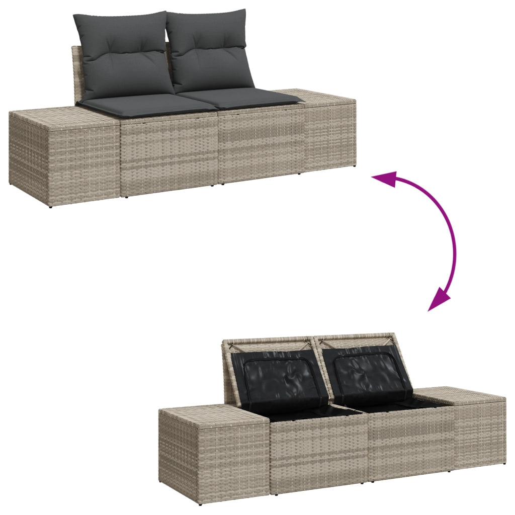 Set Divano Giardino da 9 Pezzi con Cuscini Grigio Chiaro Polirattan