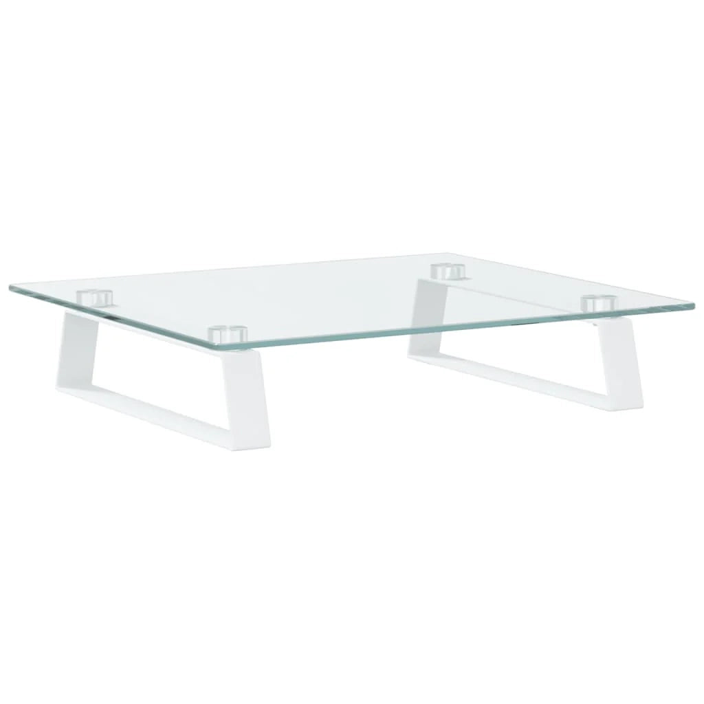 Supporto per monitor mobile da scrivania 40 x 35 x 8 cm vetro temperato e metallo bianco 02_0044861