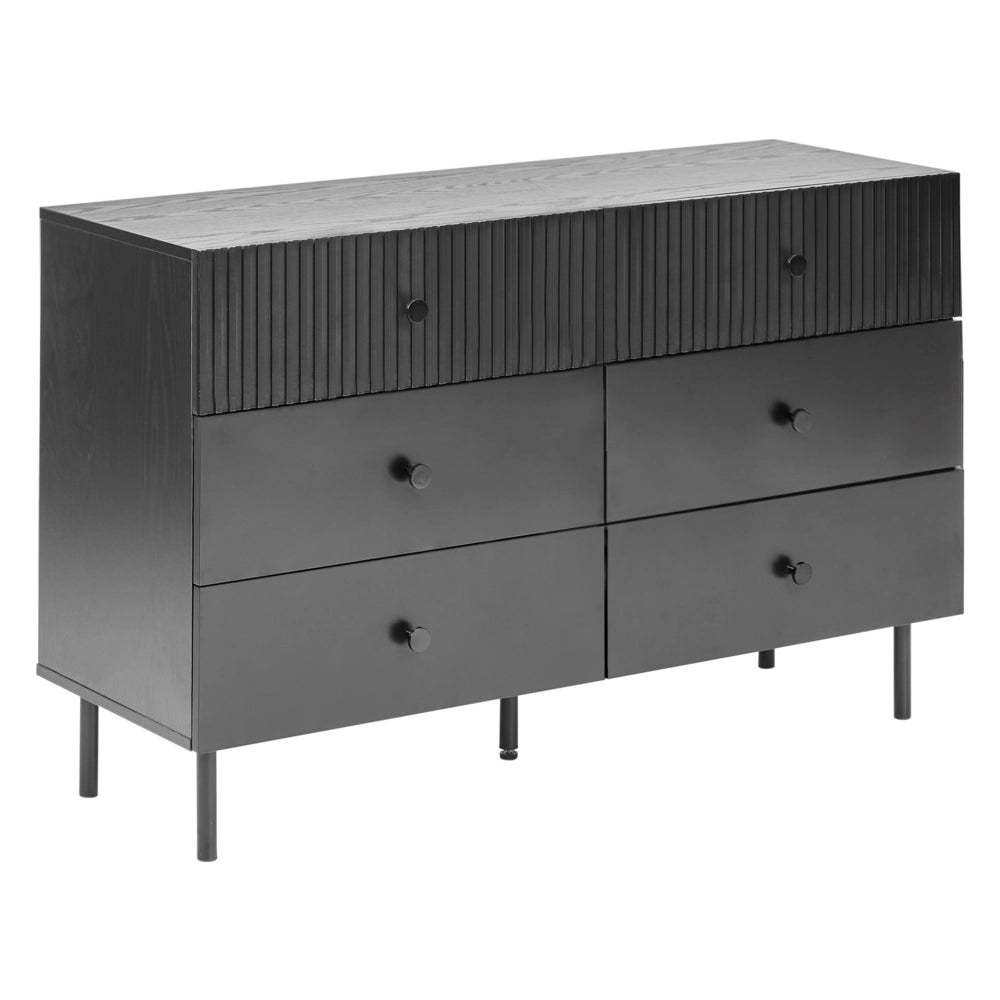 Cassettiera a 6 cassetti in truciolato nero MDF Moderna unità di archiviazione Soggiorno Camera da letto