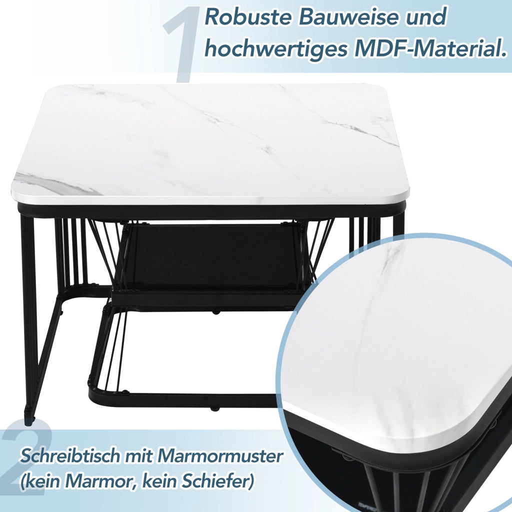 Set 2 tavolini da caffè bianchi effetto marmo con gambe nere