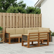 Set di divani da esterno 7 pcs Naturale e Beige Poliestere