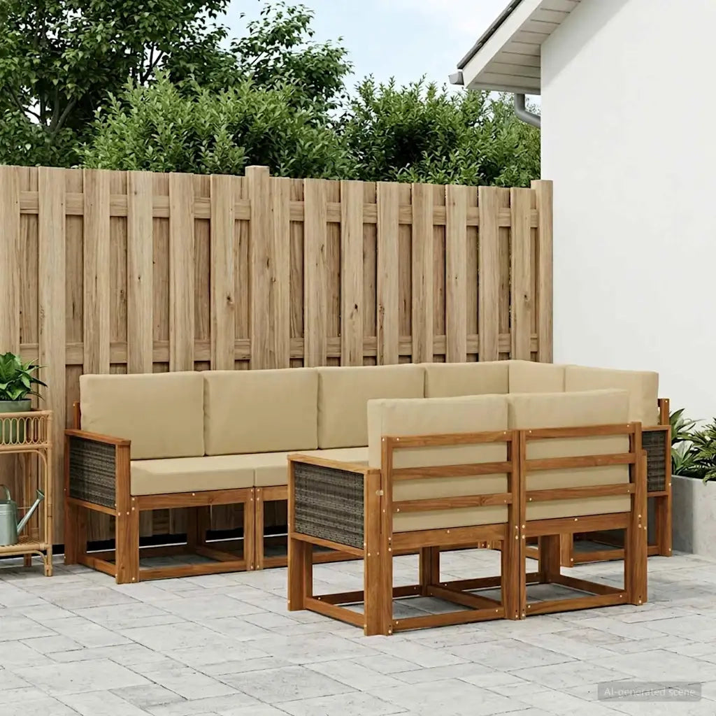 Set di divani da esterno 7 pcs Naturale e Beige Poliestere