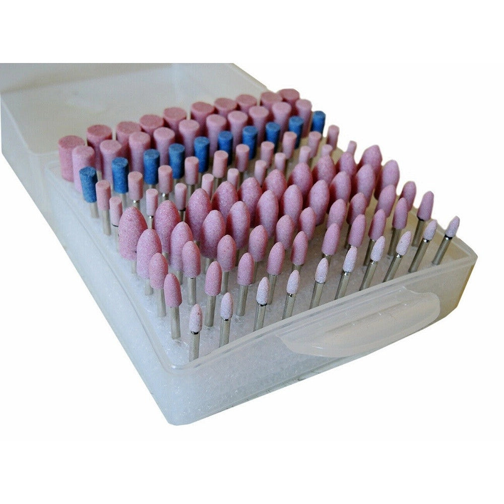 Trade Shop - Set 100 Frese In Pietra Per Mini Trapano Drimmel Testine 3mm Lucidanti Abrasive -