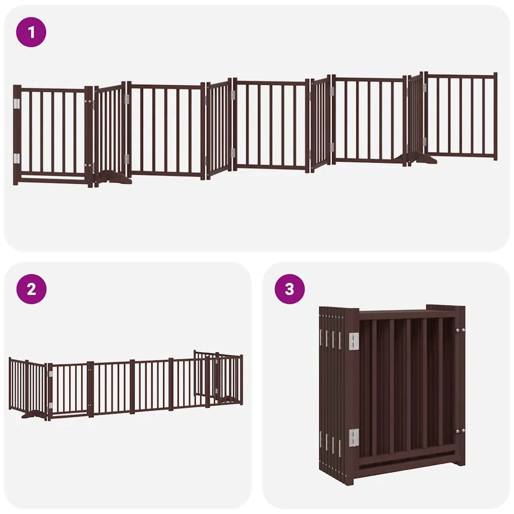Cancelletto di sicurezza per animali domestici porta pieghevole 9 pannelli legno di pioppo marrone 02_0023277