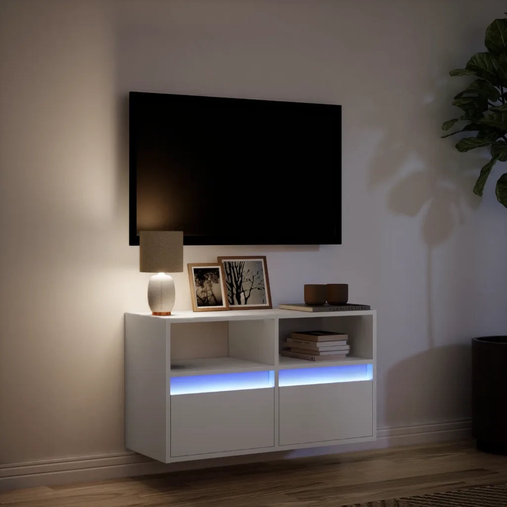 Mobile TV a Parete con Luci LED-Mobile TV a Muro Bianco 80x31x45 cm 415300