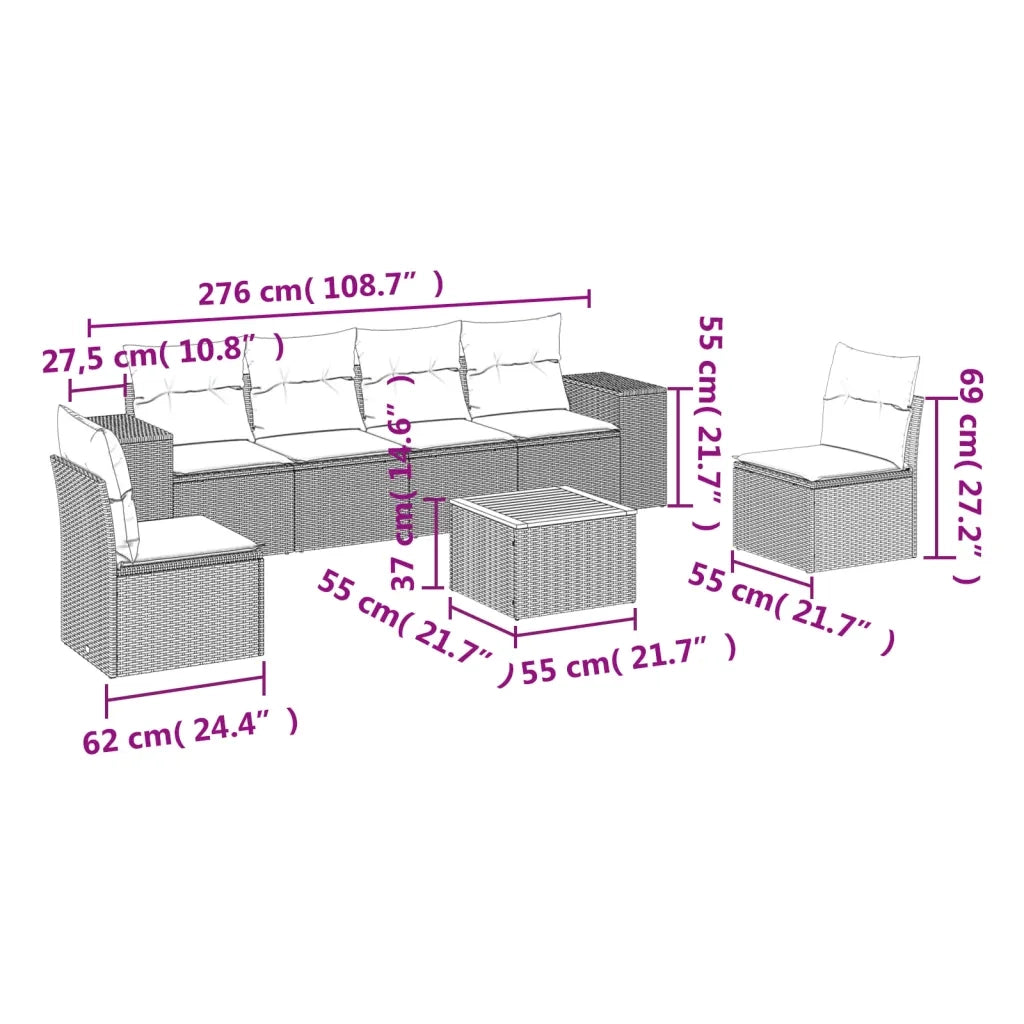 Set Divani da Giardino 7 pz con Cuscini Grigio in Polyrattancod mxl 92187