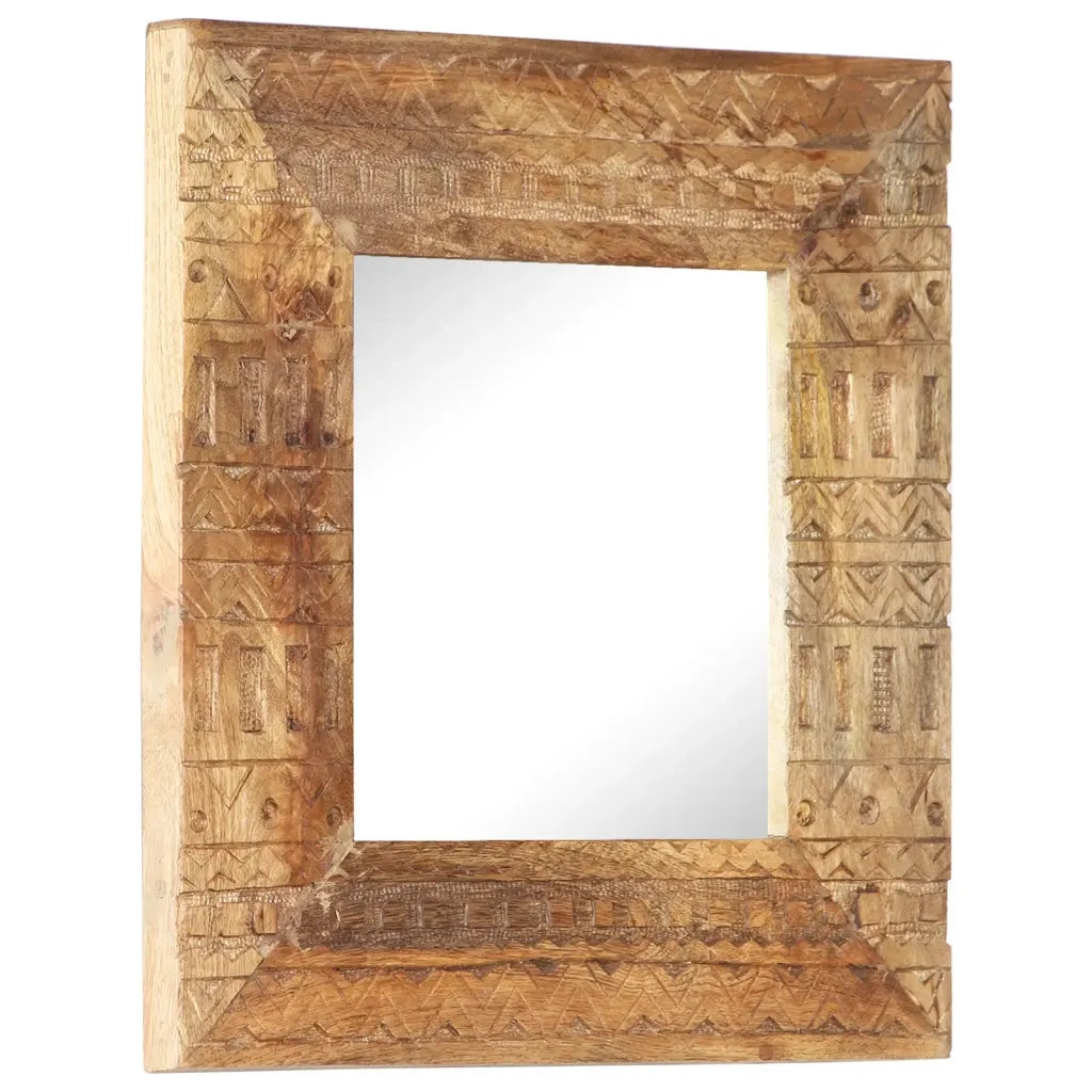 Specchio Intagliato a Mano Bianco 50x50x2,5cm in Legno di Mango 321647