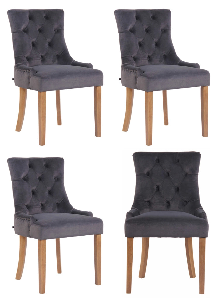 Set 4 poltrone pranzo Aberdeen in velluto grigio scuro,antico chiaro