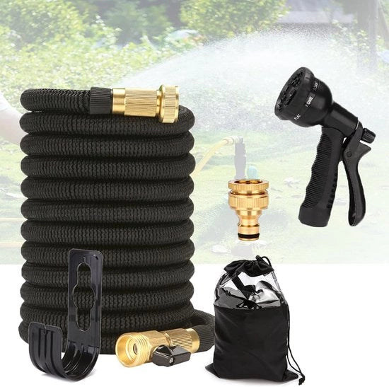 Serpente per giardino flessibile - pieghevole - 30 metri - nero