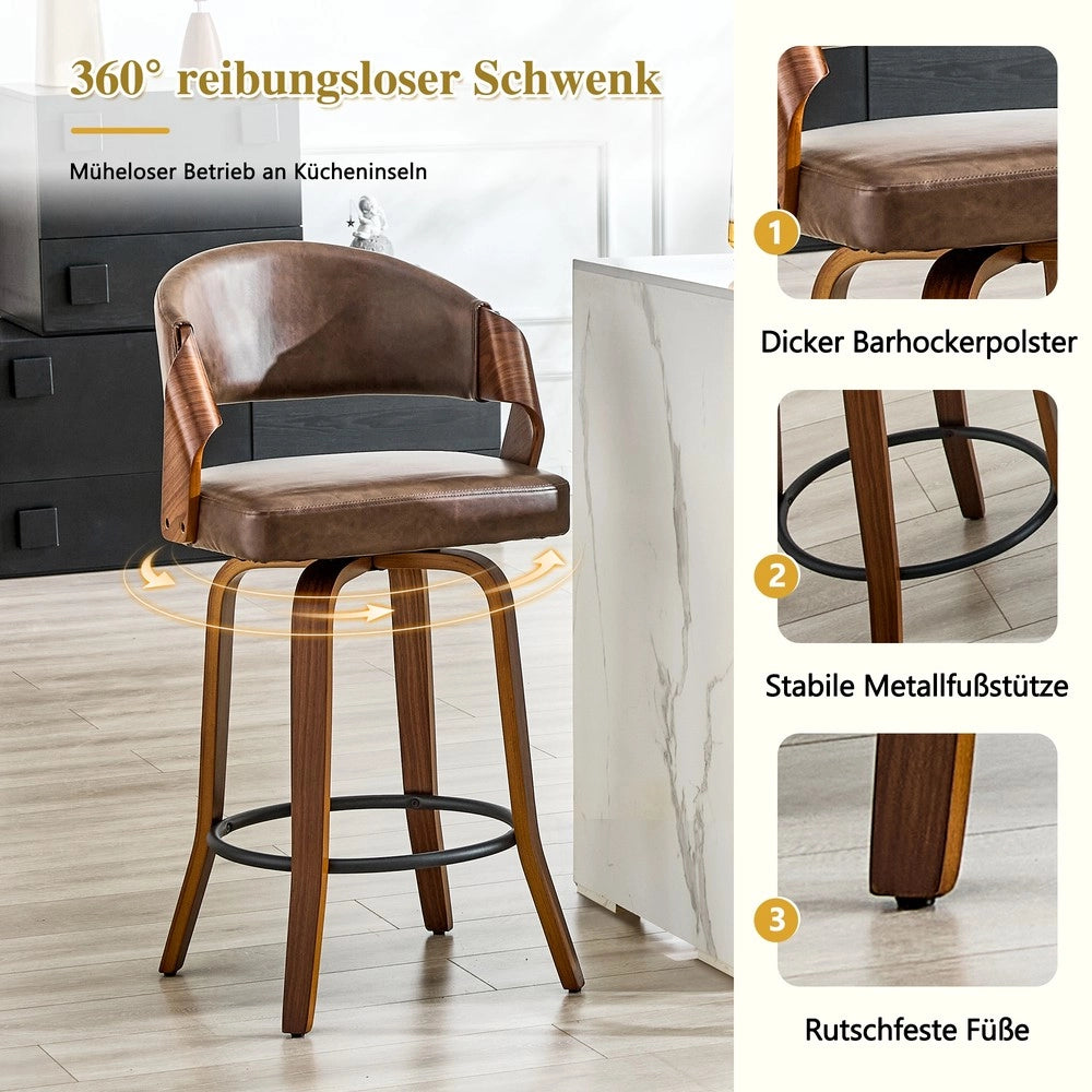 Set 2 Sgabelli da Bar con Schienale ¨C MINIMAL ¨C Legno e Ecopelle, 95 cm
