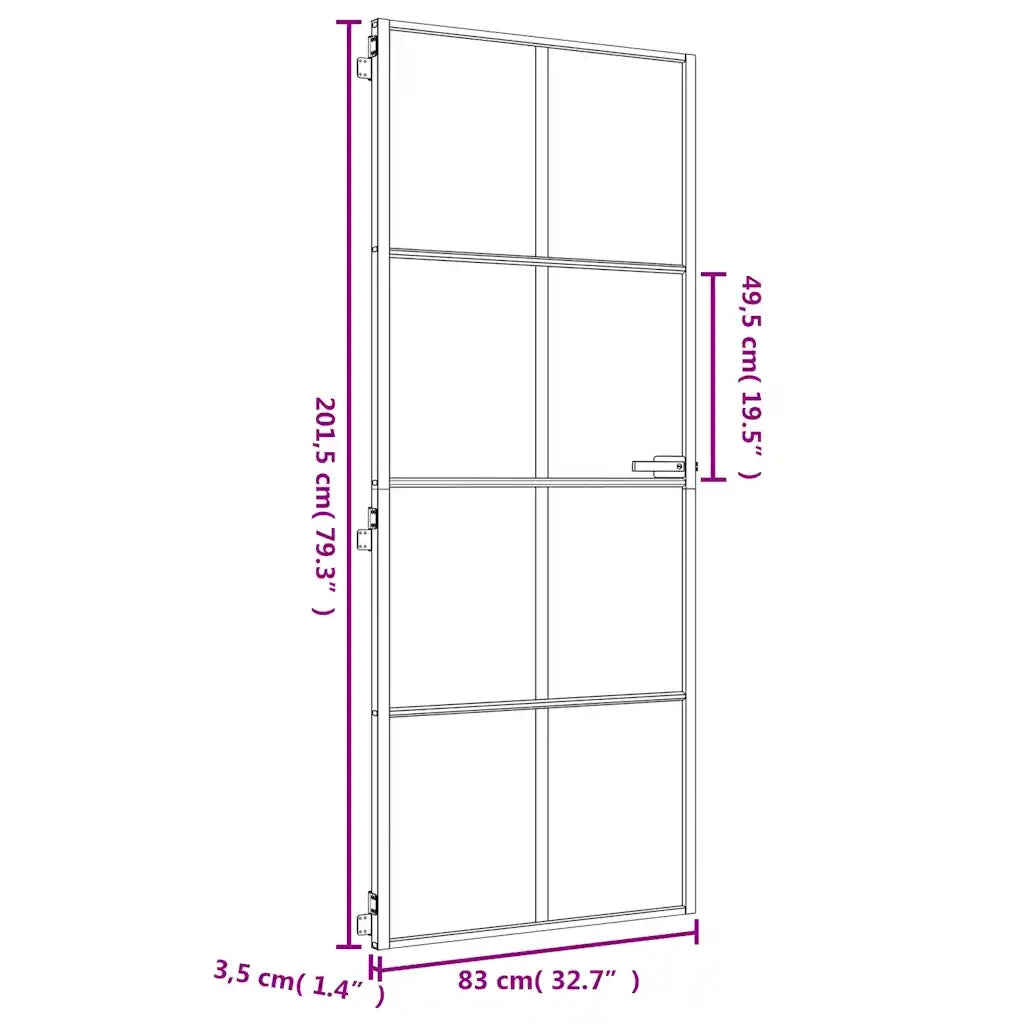 Porta Interni Sottile Oro 83x201,5cm Vetro Temperato Alluminio 155145