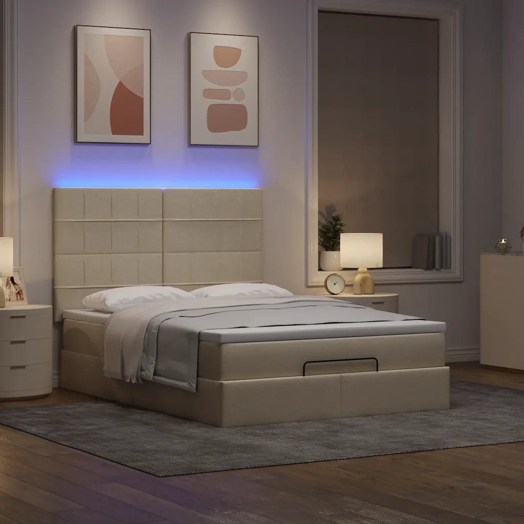 Struttura Letto Pouf con Materasso Crema 140x190 cm in Tessuto 3314008