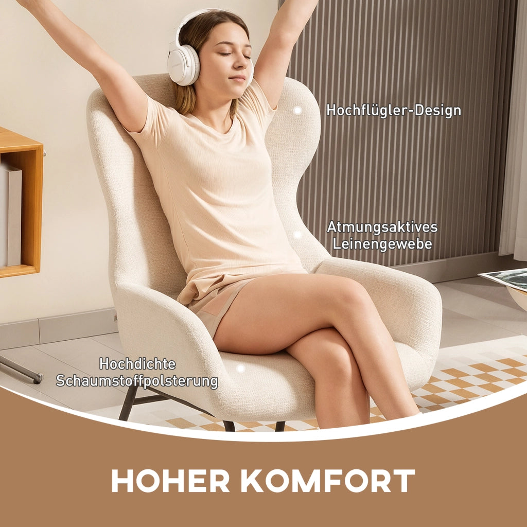 Poltrona imbottita con schienale alto e gambe in metallo ¨C zephmum ¨C crema