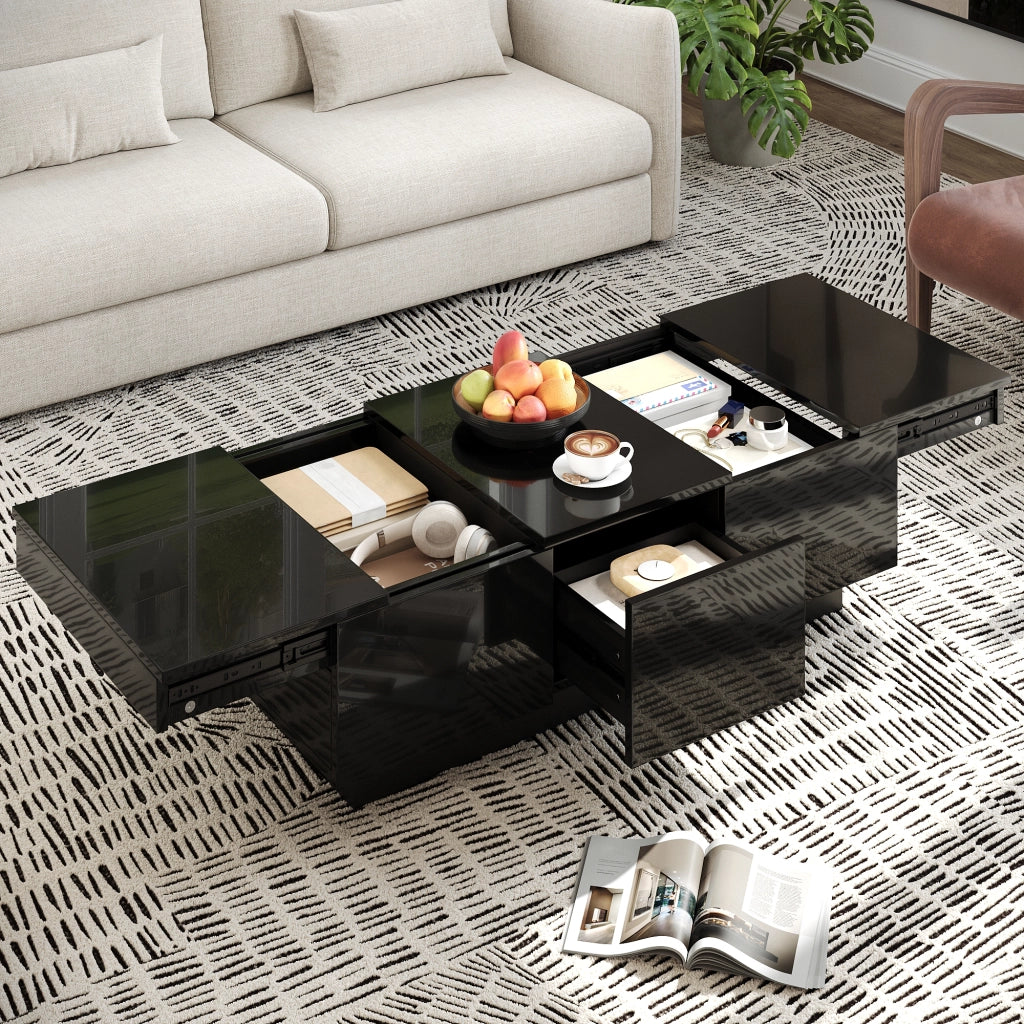 OKWISH Tavolino da Salotto Rettangolare con 2 Cassetti e Vani Scorrevoli, Finitura Lucida Parziale, 100 x 31 x 50 cm