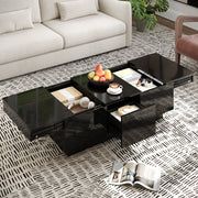 OKWISH Tavolino da Salotto Rettangolare con 2 Cassetti e Vani Scorrevoli, Finitura Lucida Parziale, 100 x 31 x 50 cm