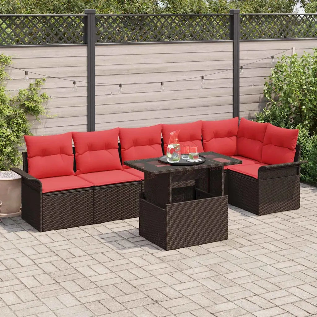 Set Divano da Giardino con cuscino 7 pcs Marrone Poly Rattan