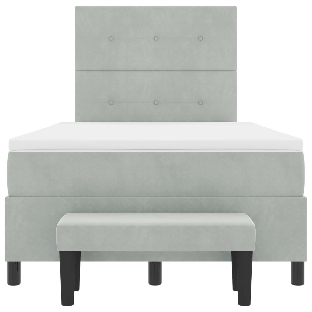 Letto a Molle con Materasso e Panchina Grigio Chiaro 120x190 cm in Velluto