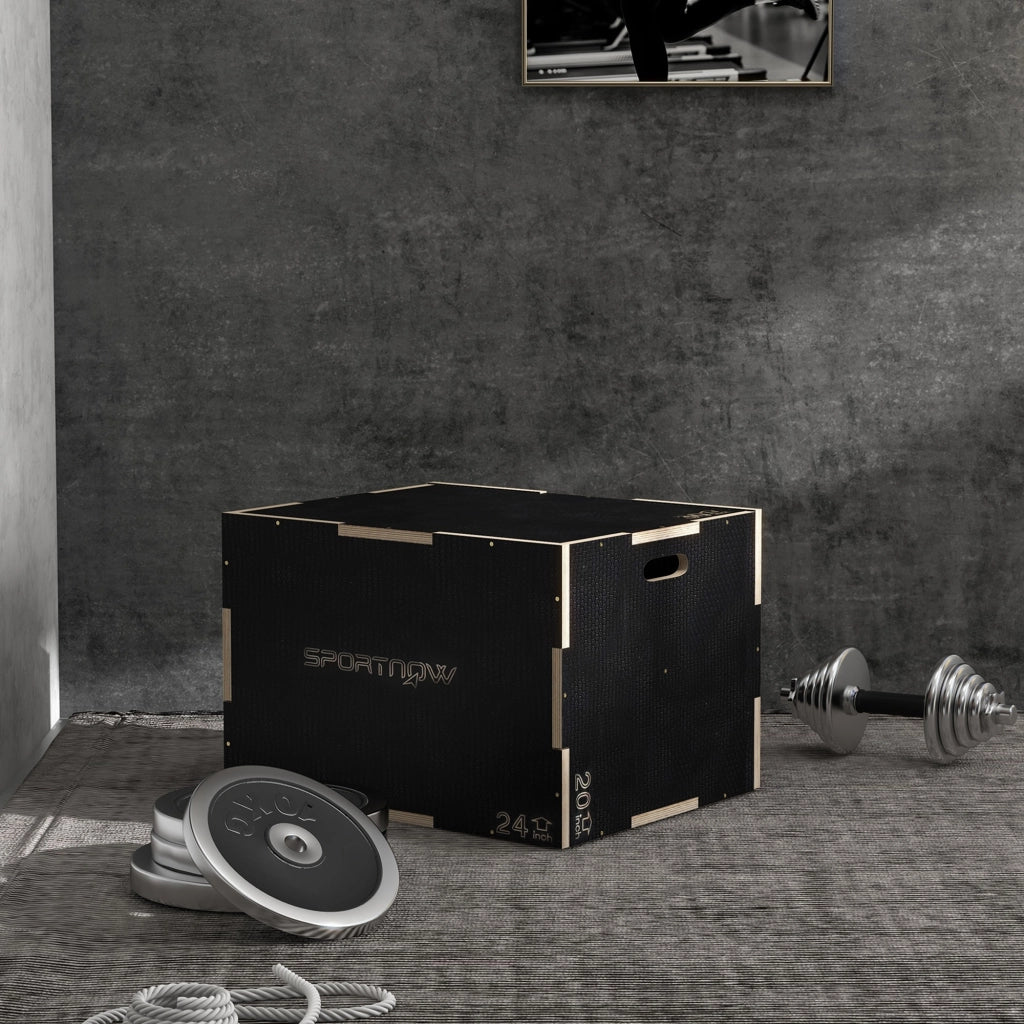 Box Jump Pliometrico a 3 Altezze in Legno Antiscivolo, 76-61-51cm, Nero