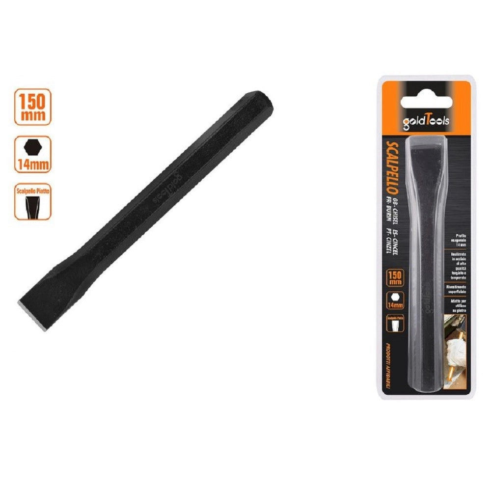 Trade Shop - Scalpello Piatto Attacco Esagonale In Acciaio 150x14mm Utilizzo Su Pietra 57014 -