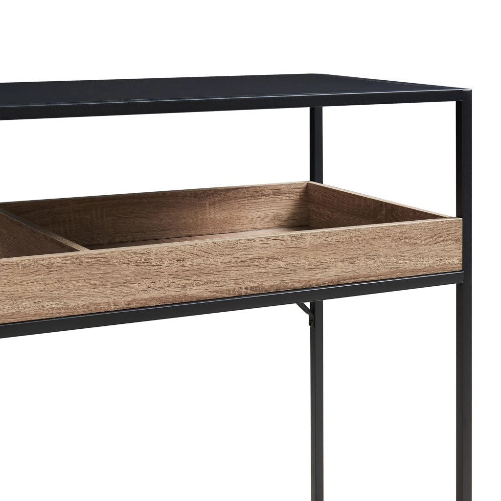 Tavolo a Consolle Belana con Ripiano e Scomparti Aperti 110 x 40 x 80 cm - Nero / Effetto Rovere [en.casa]