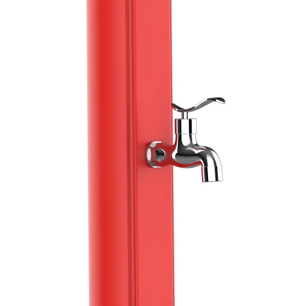 MPC Doccia Rossa in Polietilene HD Altezza 226 cm Serbatoio 25 Litri Soffione Rotondo 10 cm e Lavapiedi Ideale per Giardino e Piscina Modello Rio