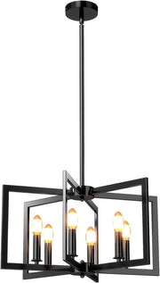 Lampadario a Sospensione a 6 Luci, Lampada a Sospensione Geometrica Moderna in Metallo Industriale con Altezza Regolabile, Lampada da Soffitto per Cucina, Salotto e Camera da Letto (Nero)