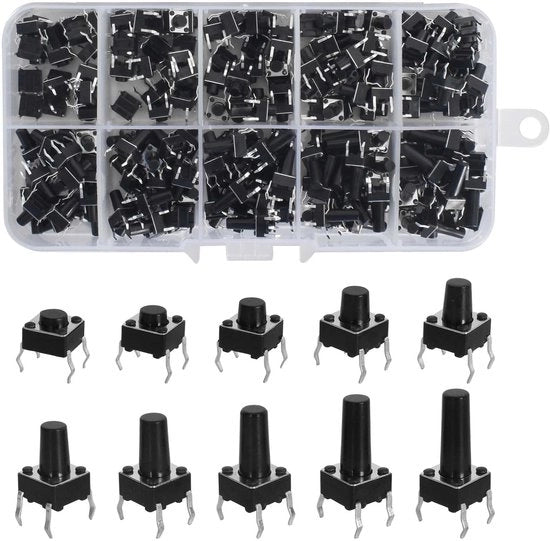 200 Pezzi Interruttori a Tasto - Micro Assortimento Tattile - Qualità Elevata - Nero - Adatto per prodotti elettronici.