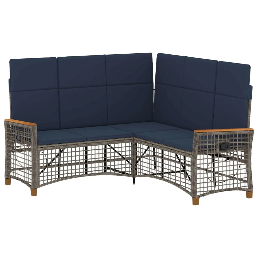 Set di Divani Recliner da Giardino Regolabile Grigio e Blu Navy